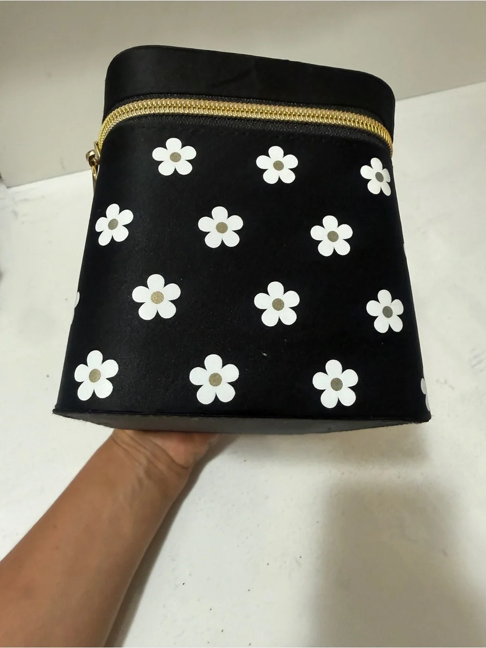 Marc Jacobs Black Daisy Makeup Train Case with Gold Zipper